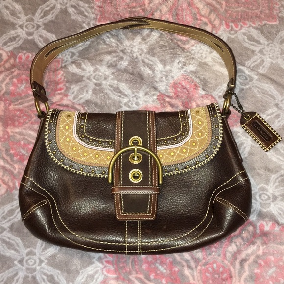 Vintage Leather Coach Patchwork Shoulder Bag RARE - Picture 3 of 16